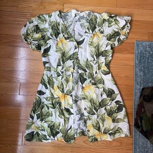 H&M Linen Blend Lemon Print Dress
